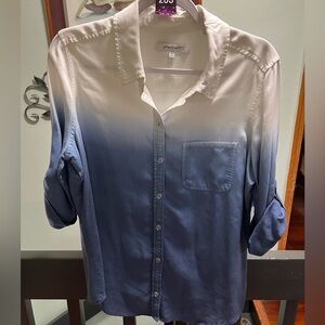 Foxcroft Women's Blue and White Ombre Button Down Shirt #239